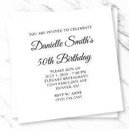 Convites Elegante Script 50th Birthday