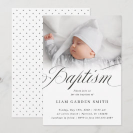 Convites Elegante Script Abençoado Christening Baptism Foto