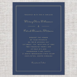 Convites Elegante Script Azul Marinho Dourado Formal Chic C