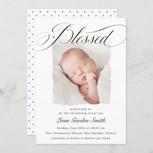 Convites Elegante Script Bendito Christening Baptism Foto I