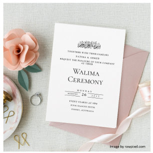Convites Elegante Script Branco Cerimônia de Walima Muçulma