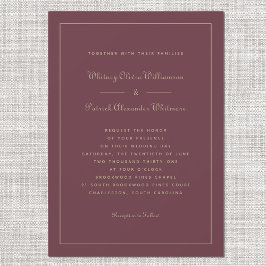 Convites Elegante Script Burgundy Dourado Sofisticado Casam