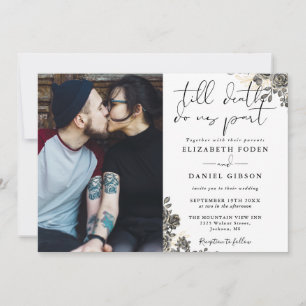 Convites Elegante Script Caligrafia Rosas Floral Foto Casam