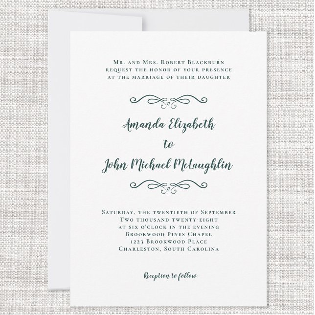 Convites Elegante Script Chic Formal Wedding Emerald Green (Criador carregado)