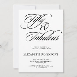 Convites Elegante Script Cinquenta e Fabuloso Aniversário d