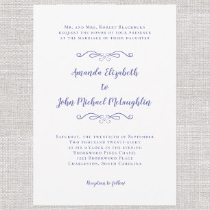 Convites Elegante Script Classic Wedding Periwinkle Blue