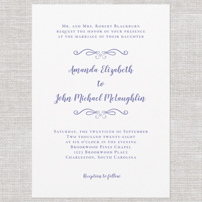 Convites Elegante Script Classic Wedding Periwinkle Blue (Criador carregado)