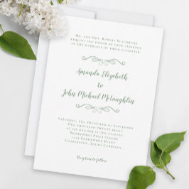 Convites Elegante Script Classic Wedding Sage Green White I
