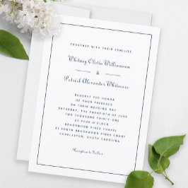 Convites Elegante Script Clássico Azul Marinho Branco Casam