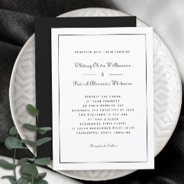 Convites Elegante Script Clássico Preto Branco Casamentos F