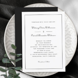 Convites Elegante Script Clássico Preto Branco Casamentos F