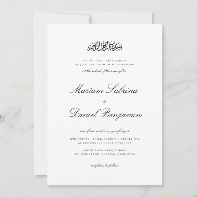 Convites Elegante Script de Caligrafia Branco Casamento Isl (Frente)