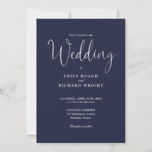 Elegante Script de Caligrafia Casamento Azul Marin