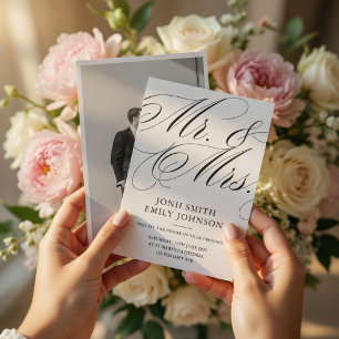 Convites Elegante Script de Foto de Casamento Sr & Sra Cali