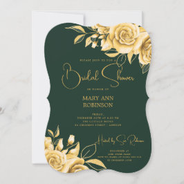 Convites Elegante Script Dourado Floral Chá de panela Emera