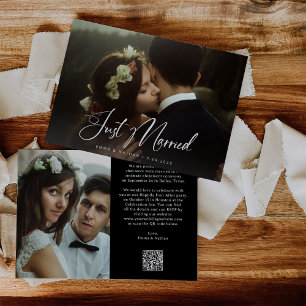 Convites Elegante Script e Preto Código QR Recém-Casados