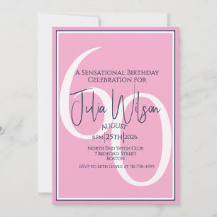 Convites Elegante Script em Camadas Rosa Aniversário de 60 