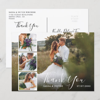 Convites Elegante Script Estiloso 4 Fotos Casamento Agradec