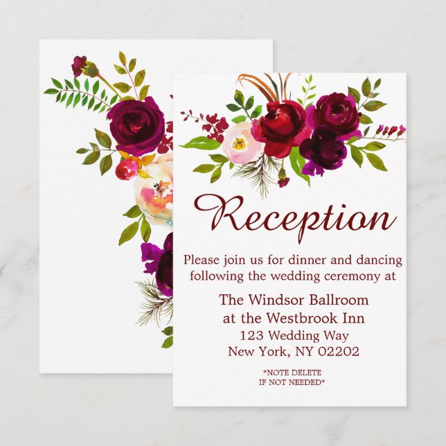 Convites Elegante Script Floral Borgonha (Frente/Verso)