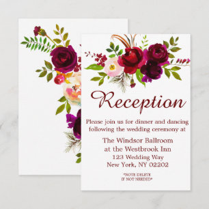Convites Elegante Script Floral Borgonha