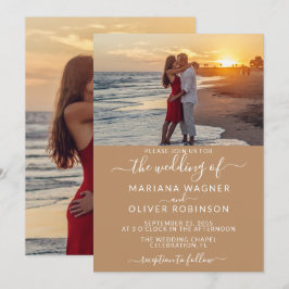 Convites Elegante Script Foto Boho Bege Casamento