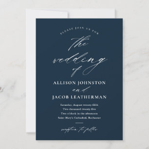 Convites Elegante Script Foto Casamento Azul-Navy
