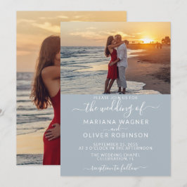 Convites Elegante Script Foto Casamento Cinza Claro