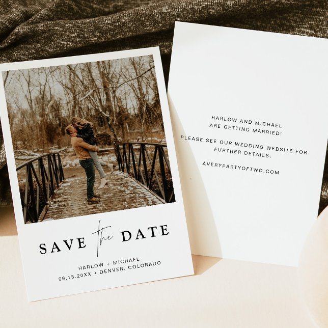 Convites Elegante Script Foto Save the Date (Criador carregado)