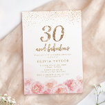 Convites Elegante script gold & blush aniversário de 30 ano<br><div class="desc">Escrito moderno "30 e fabuloso",  brilho fino em ouro de tendência e design floral cor-de-água rosa pincelada,  elegante e na moda,  convites de festas aniversário de 40 anos excelente.</div>