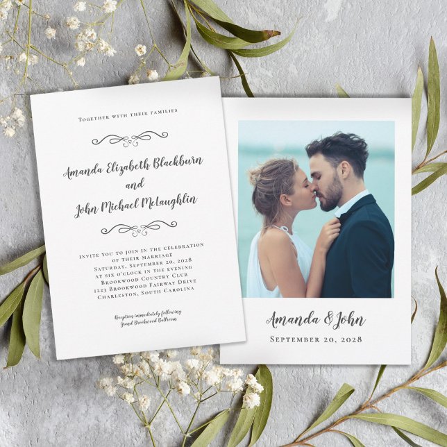 Convites Elegante Script Personalizado Foto Casamento Cláss (Criador carregado)