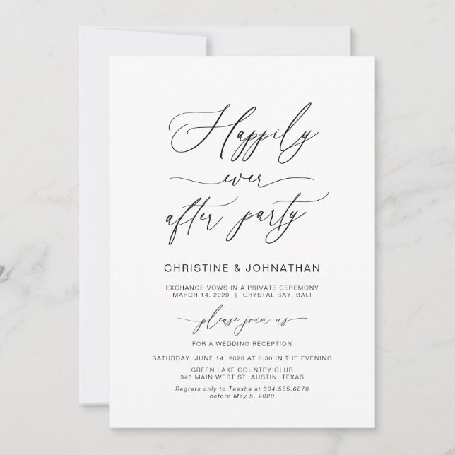 Convites Elegante Script, Preto, Casamento Fuga (Frente)