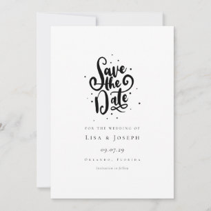 Convites Elegante Script Preto e Branco Save the Date
