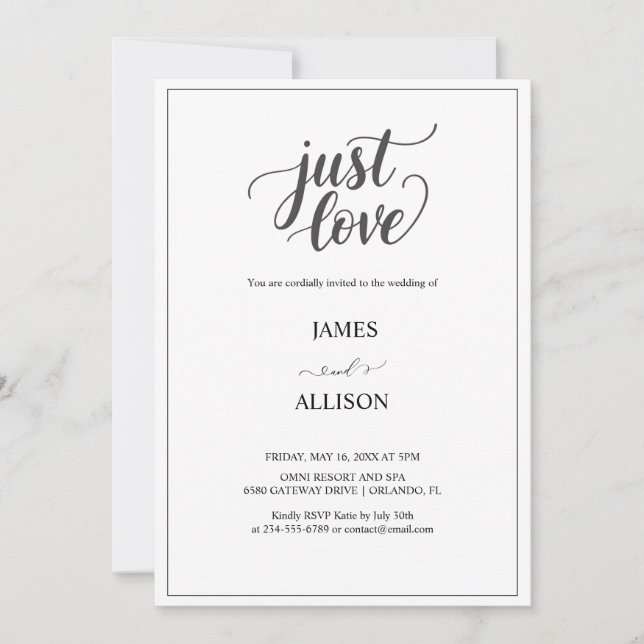 Convites Elegante Script só ama o casamento (Frente)