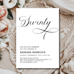 Convites Elegante Script Ssetenta-70 Birthday Minimalista