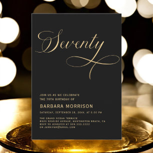 Convites Elegante Script Ssetenta e Dourado 70 Negra Aniver