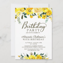 Elegante Script Yellow Rose Floral 95th Birthday