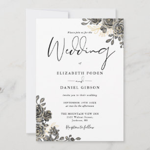 Convites Elegante Scripta Rosa Floral Casamento Gótico