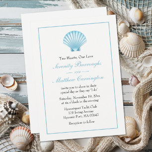 Convites Elegante Seashell Wedding Blue NMaritime Beach