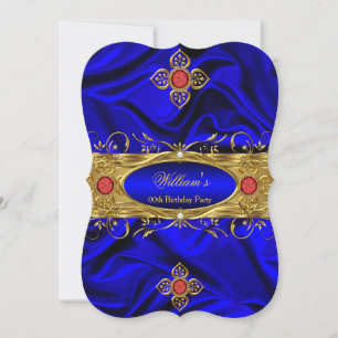 Convites Elegante Seda Azul Real Dourado Vermelho Pedras Pr