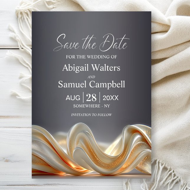 Convites Elegante Seda Dourada para Casamento Save the Date (Criador carregado)