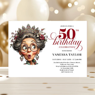 Convites Elegante Senhora Engraçada Aniversário de 50 anos 