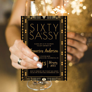 Convites Elegante Sessenta e Dourada Arte Negra Sassy Deco