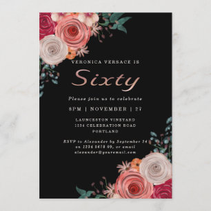 Convites Elegante Sessenta e fabuloso rosa de aniversário 