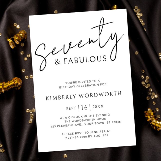 Convites Elegante Setenta e Fabuloso Script Aniversário de  (Criador carregado)