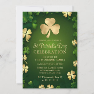 Convites Elegante Shamrock Verde e Dourado Dia de São Patrí