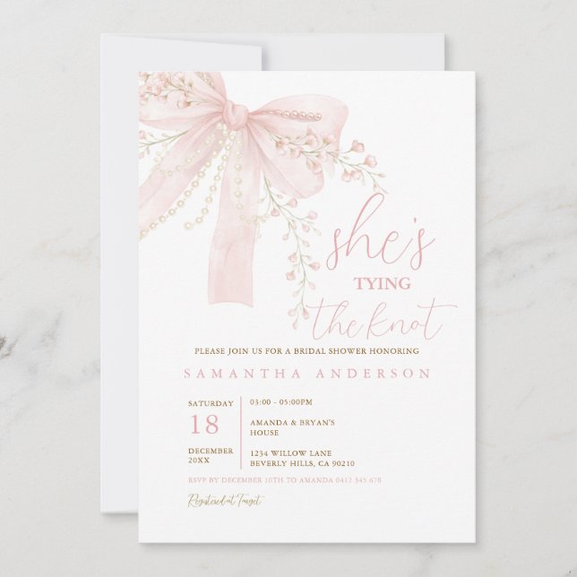 Convites Elegante She’s Tying the Knot Aquarela (Frente)