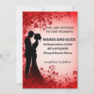 Convites Elegante Silhueta de Casamento em Meio a Desenho F