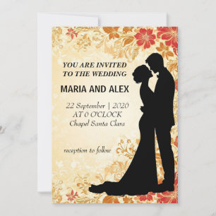Convites Elegante Silhueta de Casamento em Meio a Desenho F