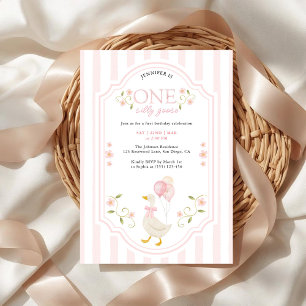Convites Elegante Silly Goose Rosa Aniversário de 1 ano Men