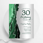 Convites Elegante Silver Emerald Green Agate aniversário de<br><div class="desc">Emerald Green e aniversário de 30 anos convite de festas prateado. Elegante design moderno com aquarela agate marble geode background,  faux glitter prata e tipografia. Trendy convida o cartão perfeito para uma comemoração de dia das mulheres na moda. Impressos convites Zazzle ou modelo de impressão digital instantânea para download.</div>